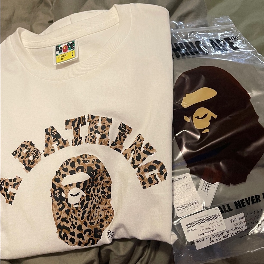 BAPE WILD LEOPARD PATTERN COLLEGE TEE MENS